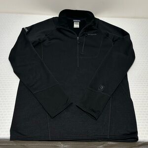 Patagonia Mens L Black R1 Regulator Polartec Waffle Fleece 1/2 Zip Pullover LOGO